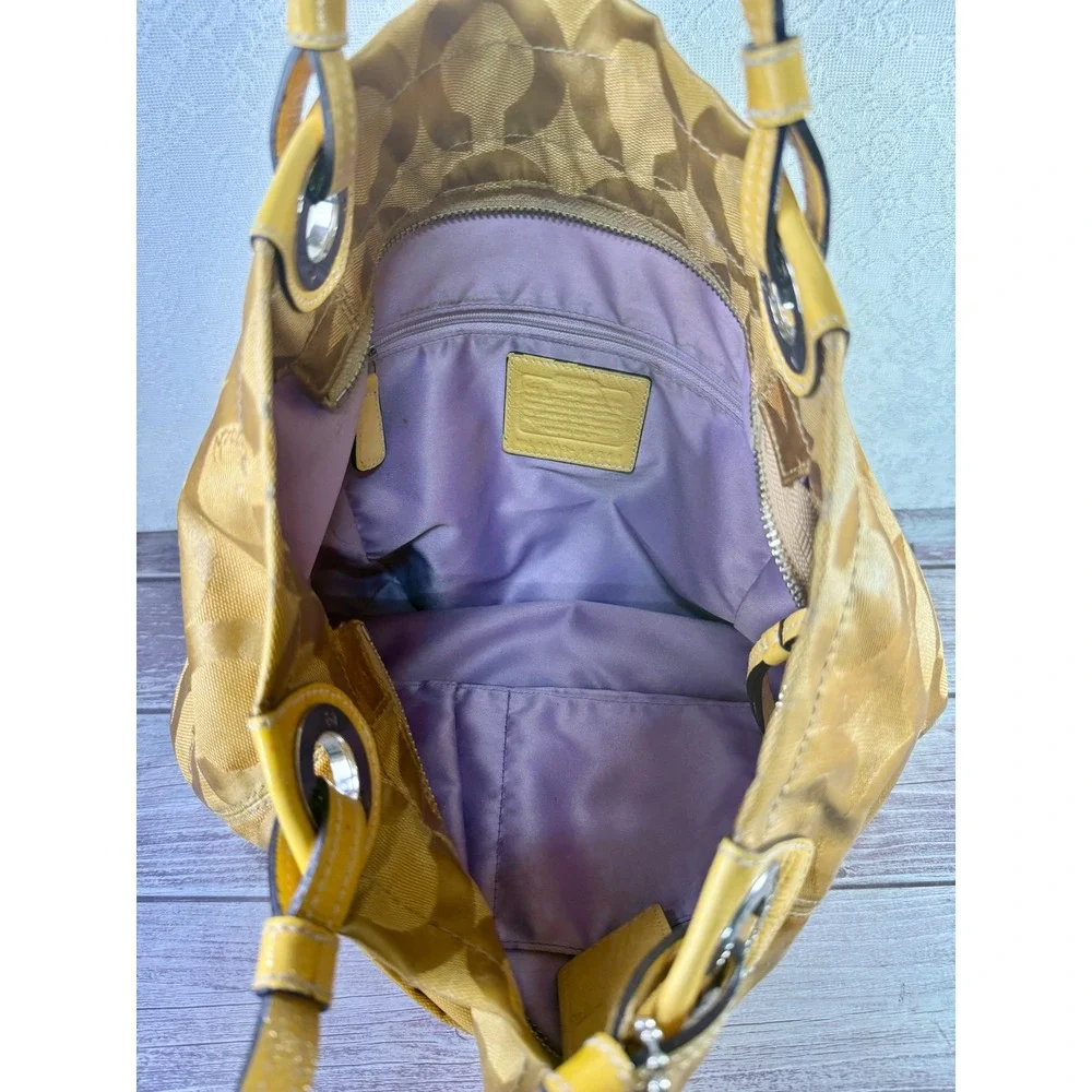 Coach Op Art Maggie Shoulder Bag Mustard‎ Yellow Jacquard Patent Leather 14264